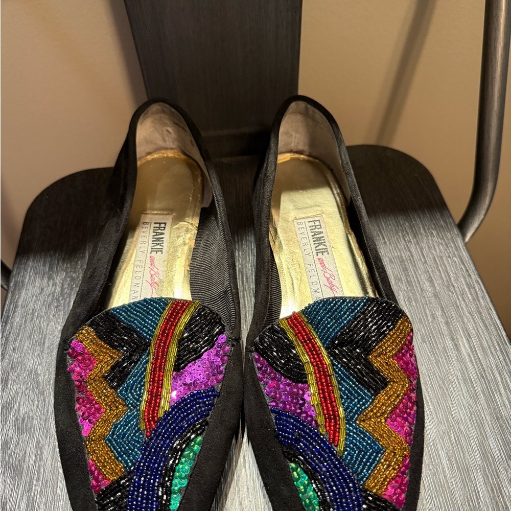 Beverly Feldman Vintage Frankie and Baby Suede Multicolor Beaded Loafers - Picture 7 of 15